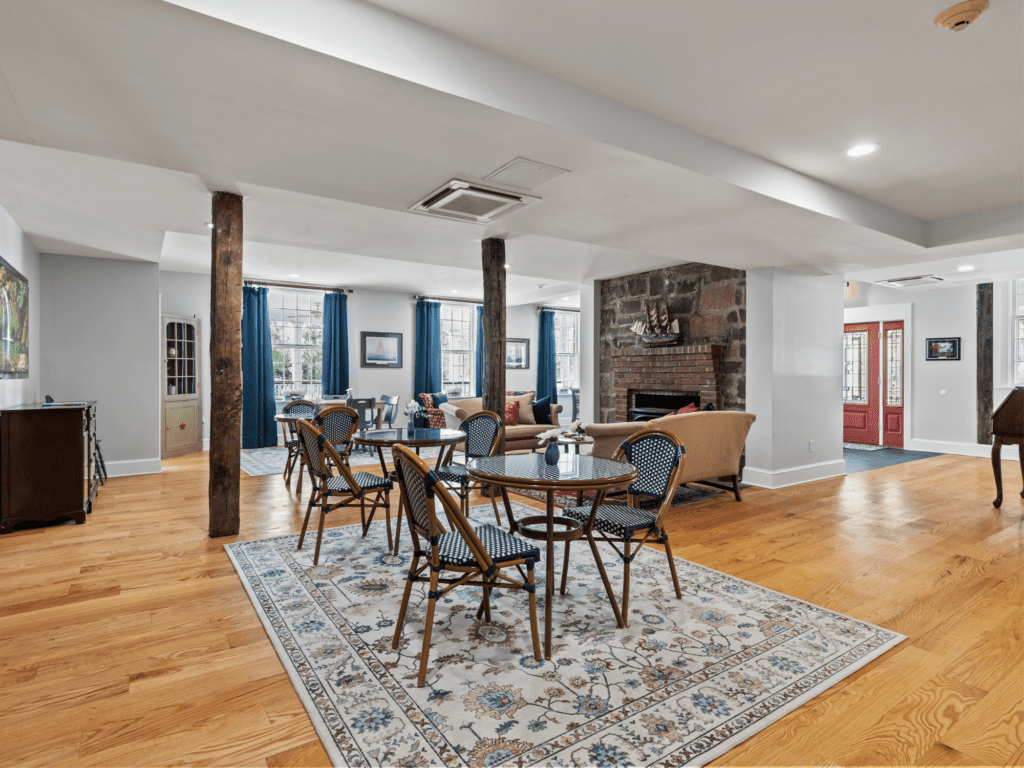 Image of bistro chairs and dining room at The Captain Stannard Hotel Westbrook CT